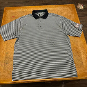 Titleist FootJoy Men’s Striped Polo Shirt Black White Size XL X-Large